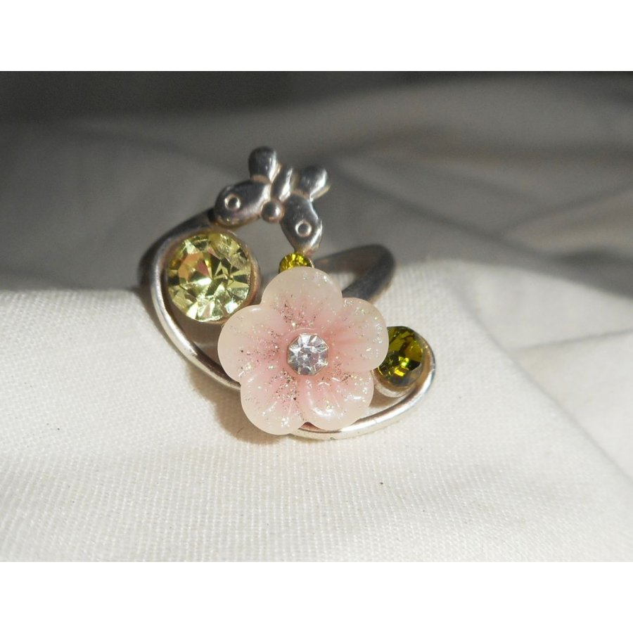 Origineller Ring aus 925er Silber mit rosa Blume und Swarovski-Kristall