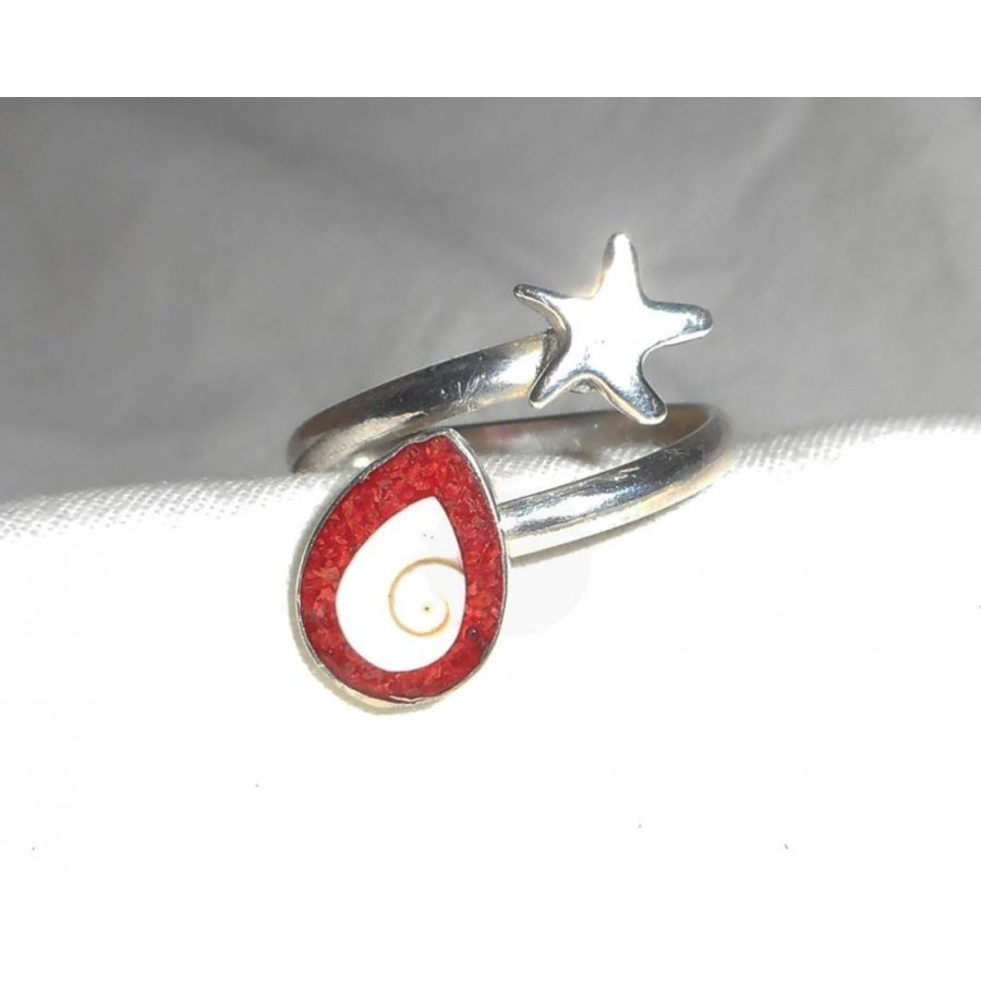 Origineller Ring aus 925er Silber mit Seestern und Auge von St. Lucia