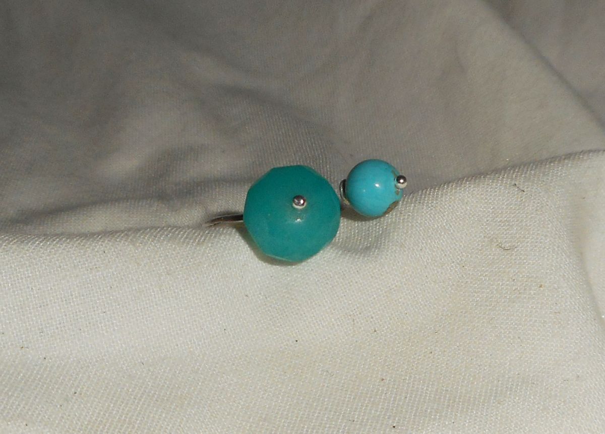 Original Doppelring mit blauen Steinen aus Jade und Turquenit und 925er Silber