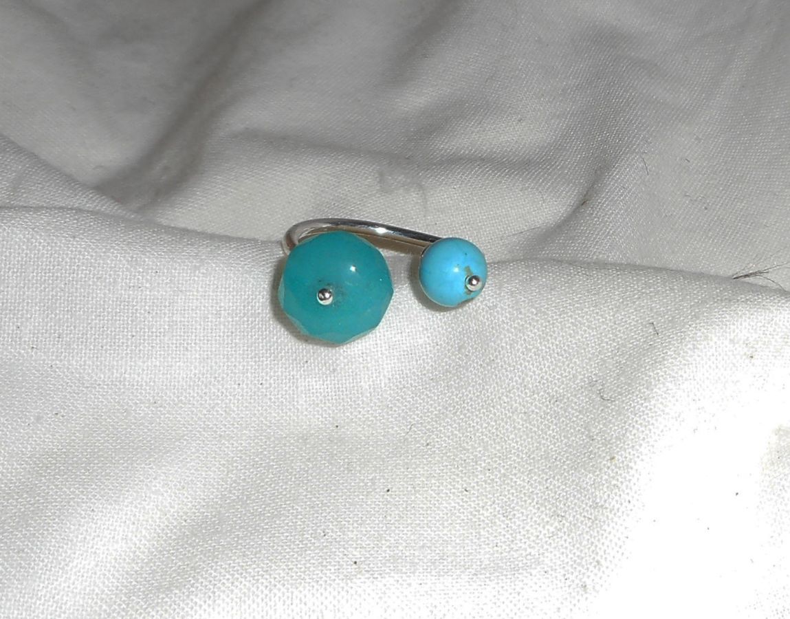 Original Doppelring mit blauen Steinen aus Jade und Turquenit und 925er Silber