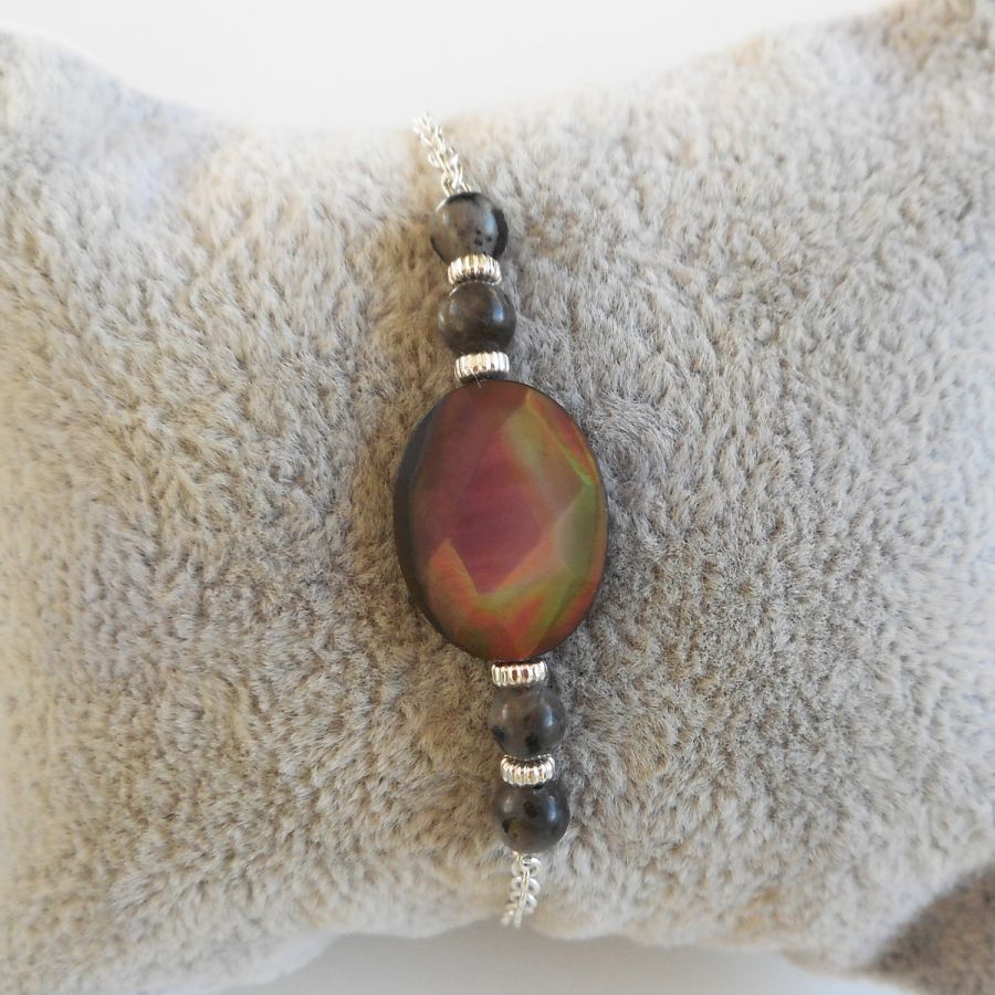 Armband aus Abalone und grauem Labradorit an einer Kette aus Silber 925