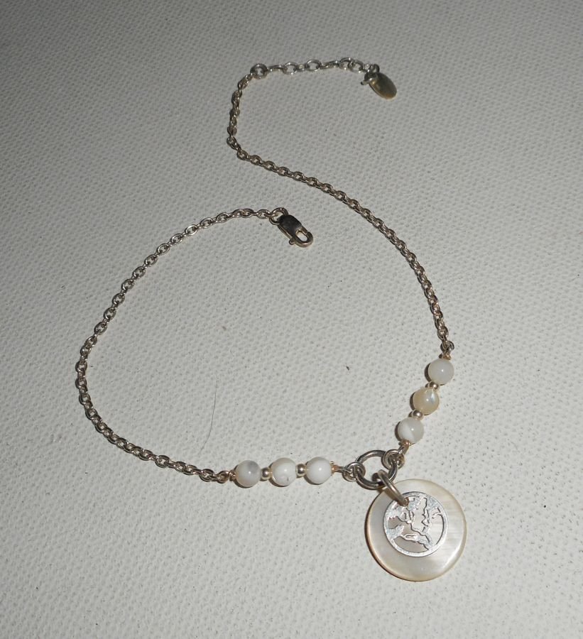 Original Fußkette/Armband aus 925er Silber mit Perlmutt und Lebensbaum