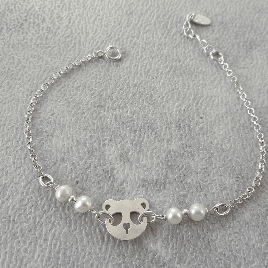 Zuchtperlenarmband mit Panda aus 925er Silber