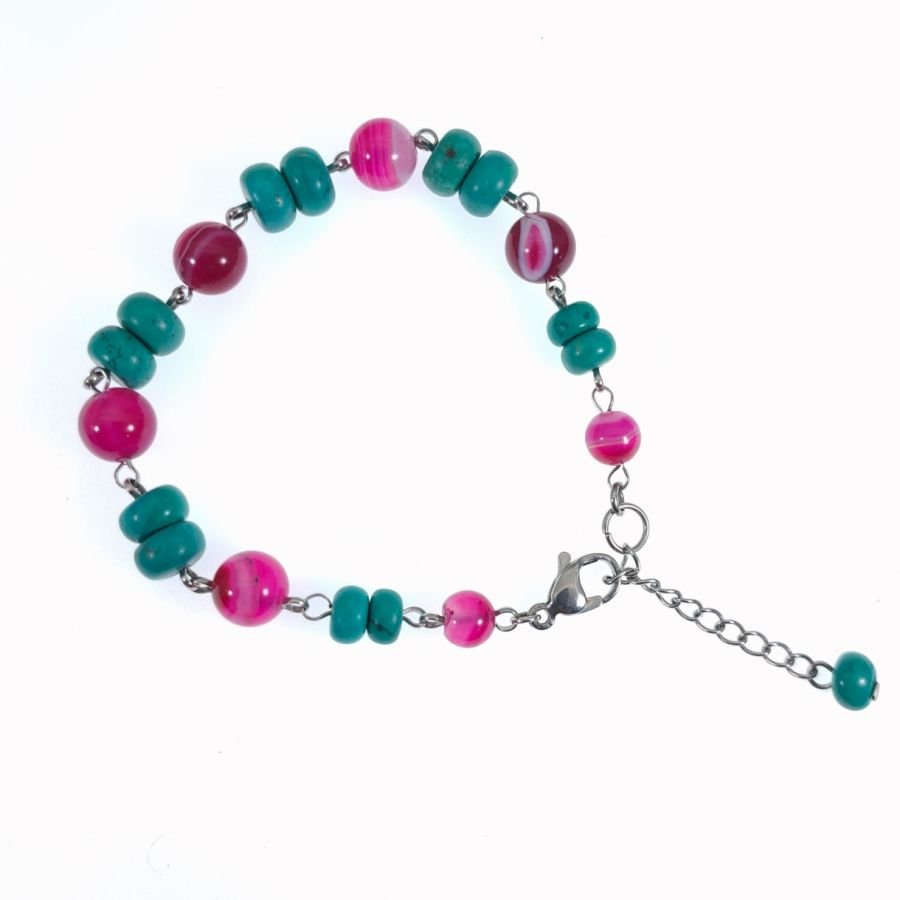 Armband aus Türkis- und Achatsteinen in Fuchsia-Rosa