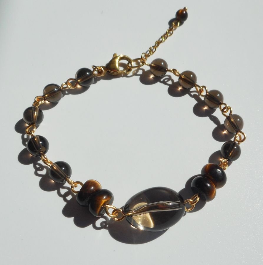 Armband aus Rauchquarz und Tigerauge