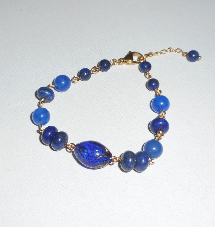 Murano Glas und blauem Halbedelstein Armband