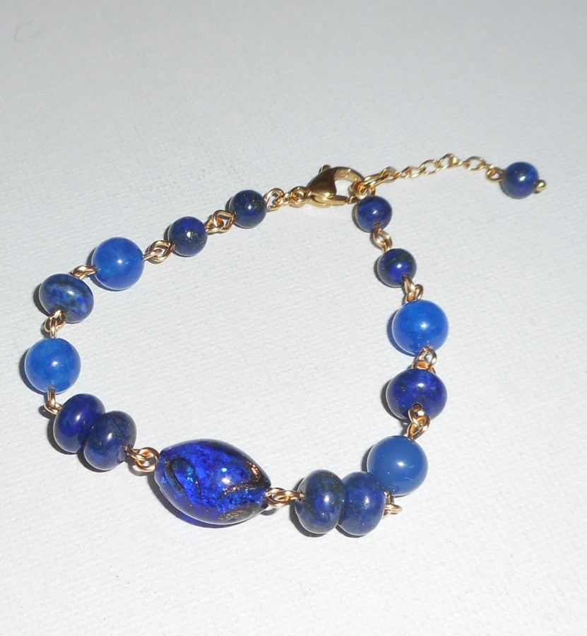 Murano Glas und blauem Halbedelstein Armband