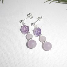 Ohrringe aus 925er Silber, rosa Amethyst mit Perlen