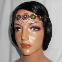 Bronzefarbenes Diadem mit Strasssteinen aus rosa und violettem Swarovski-Kristall